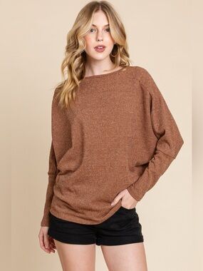 BOMBOM Drop Shoulder Long Sleeve Knit Top